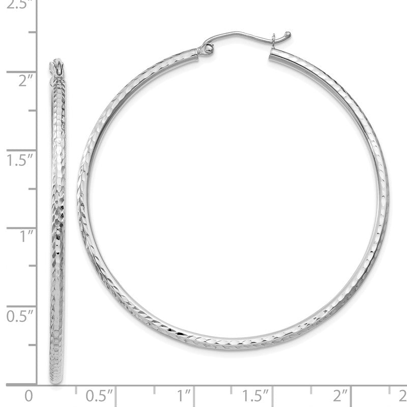 14k White Gold 2x50mm Diamond-cut Round Tube Hoop Earrings TC227