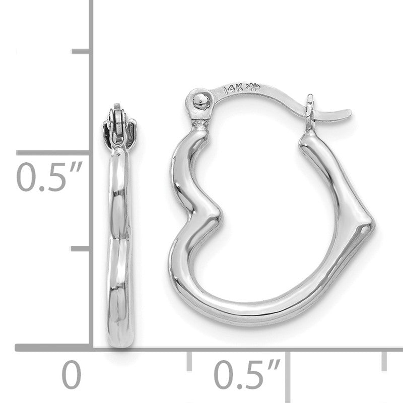 14K White Gold Heart Shaped Hollow Hoop Earrings TL746W
