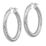 14k White Gold 4x35mm Diamond-cut Round Tube Hoop Earrings TF1335W