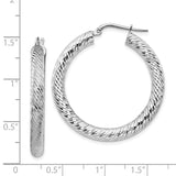 14k White Gold 4x35mm Diamond-cut Round Tube Hoop Earrings TF1335W