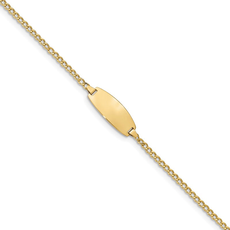 14k Polished Semi-Solid Chain/Solid Plate Curb Link Oval 18.5x8.5mm Plate 5.5 inch Baby/Child ID Bracelet DCID144