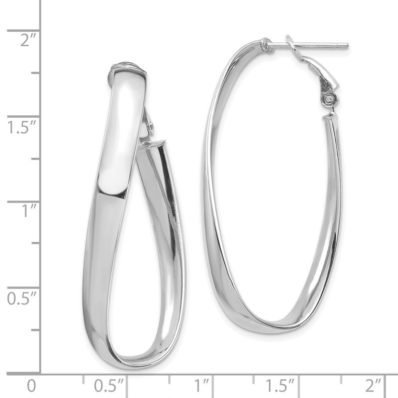 14k White Gold Polished 5mm Twisted Omega Back Oval Hoop Earrings PRE987W
