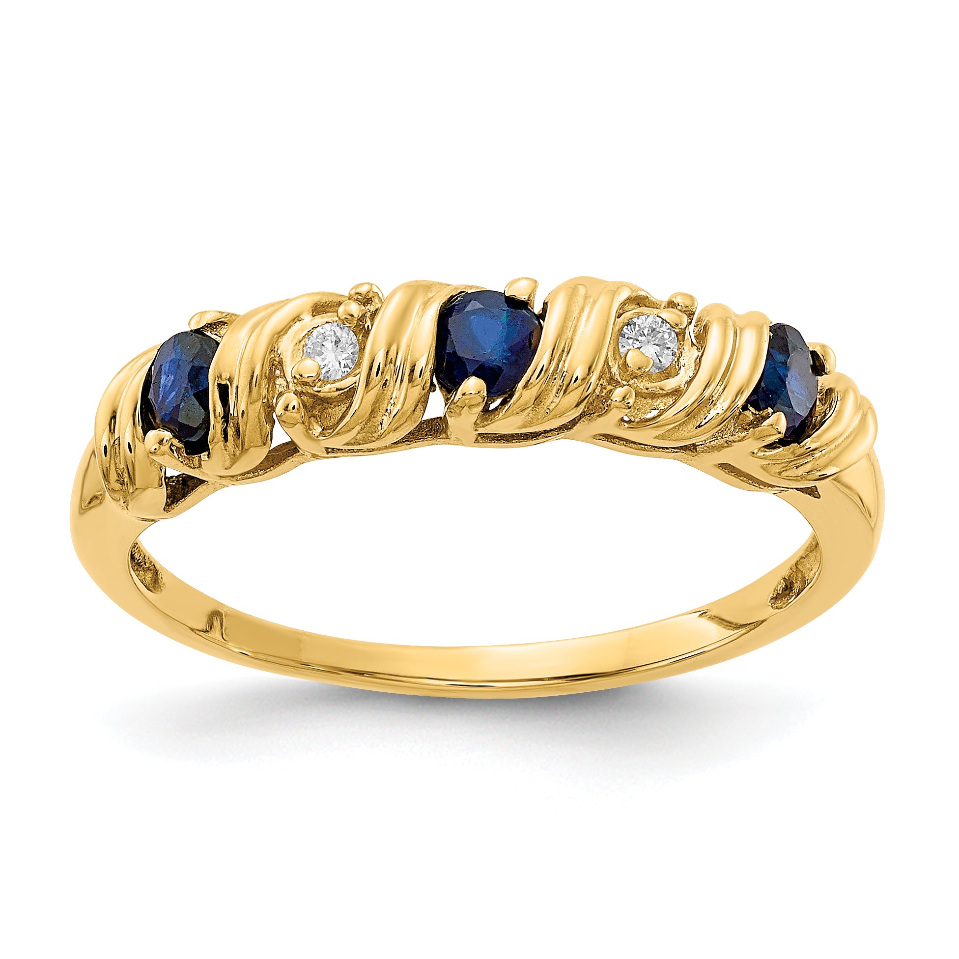 14k 2.75mm Blue Sapphire and AAA Diamond Twist Ring Y4718S/AAA