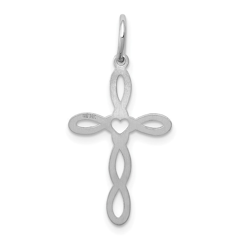 14K White Gold Loop with Center Heart Cross Charm XR957