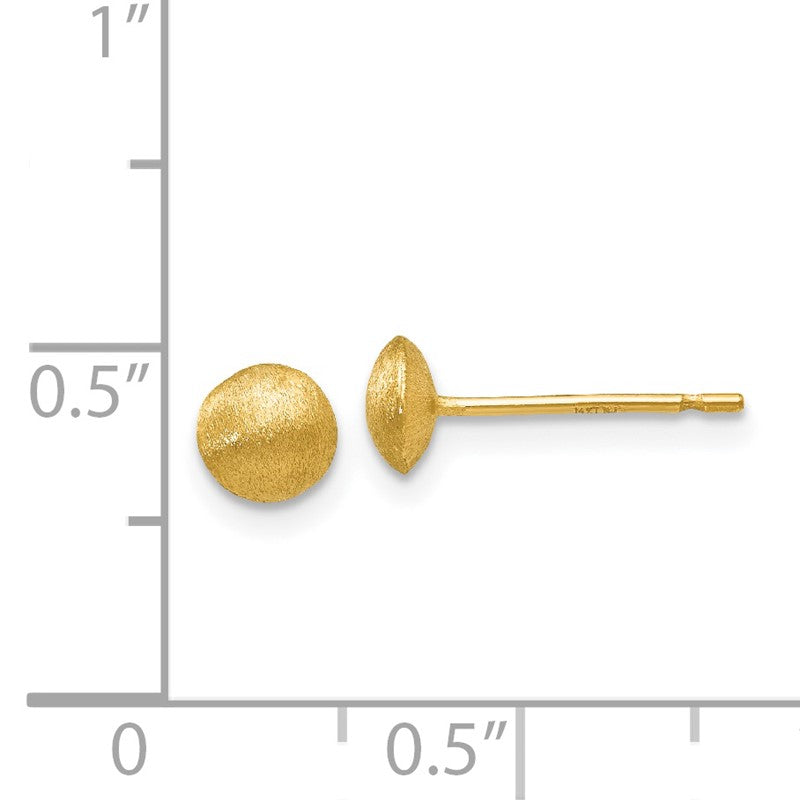 14K 5mm Satin Puffed Round Button Post Earrings H1018