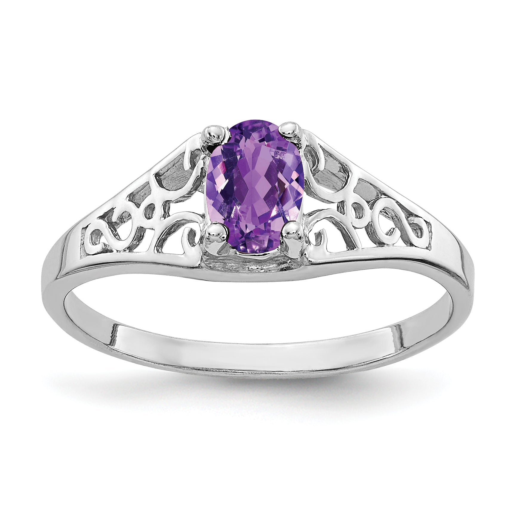 14k White Gold 6x4mm Oval Amethyst Filigree Ring Y4676AM