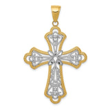 14K and White Rhodium Large Diamond-cut Filigree Cut-out Cross Pendant C4272