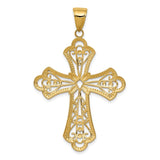 14K and White Rhodium Large Diamond-cut Filigree Cut-out Cross Pendant C4272