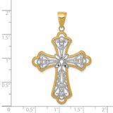 14K and White Rhodium Large Diamond-cut Filigree Cut-out Cross Pendant C4272