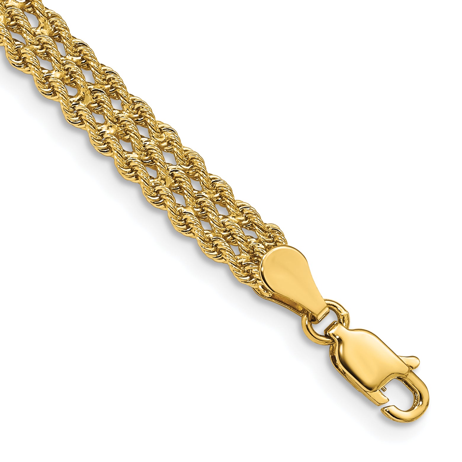 14k 5.5mm Wide Triple Strand Rope 7 inch Bracelet 014S3
