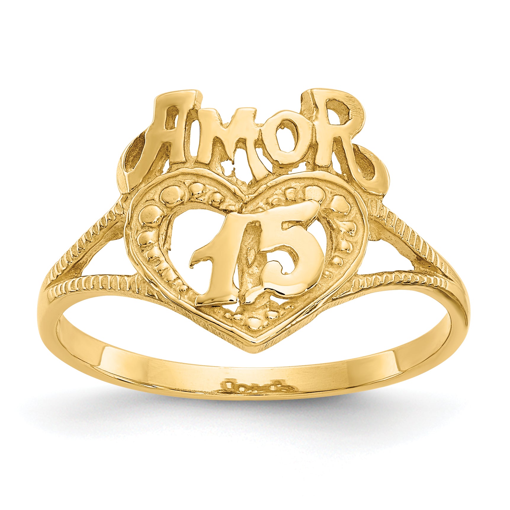 14K Quinceanera AMOR 15 Heart Ring K3885