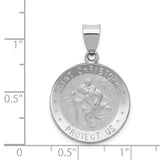 14k White Gold Polished and Satin Hollow St Christopher Medal Round Pendant XR1301