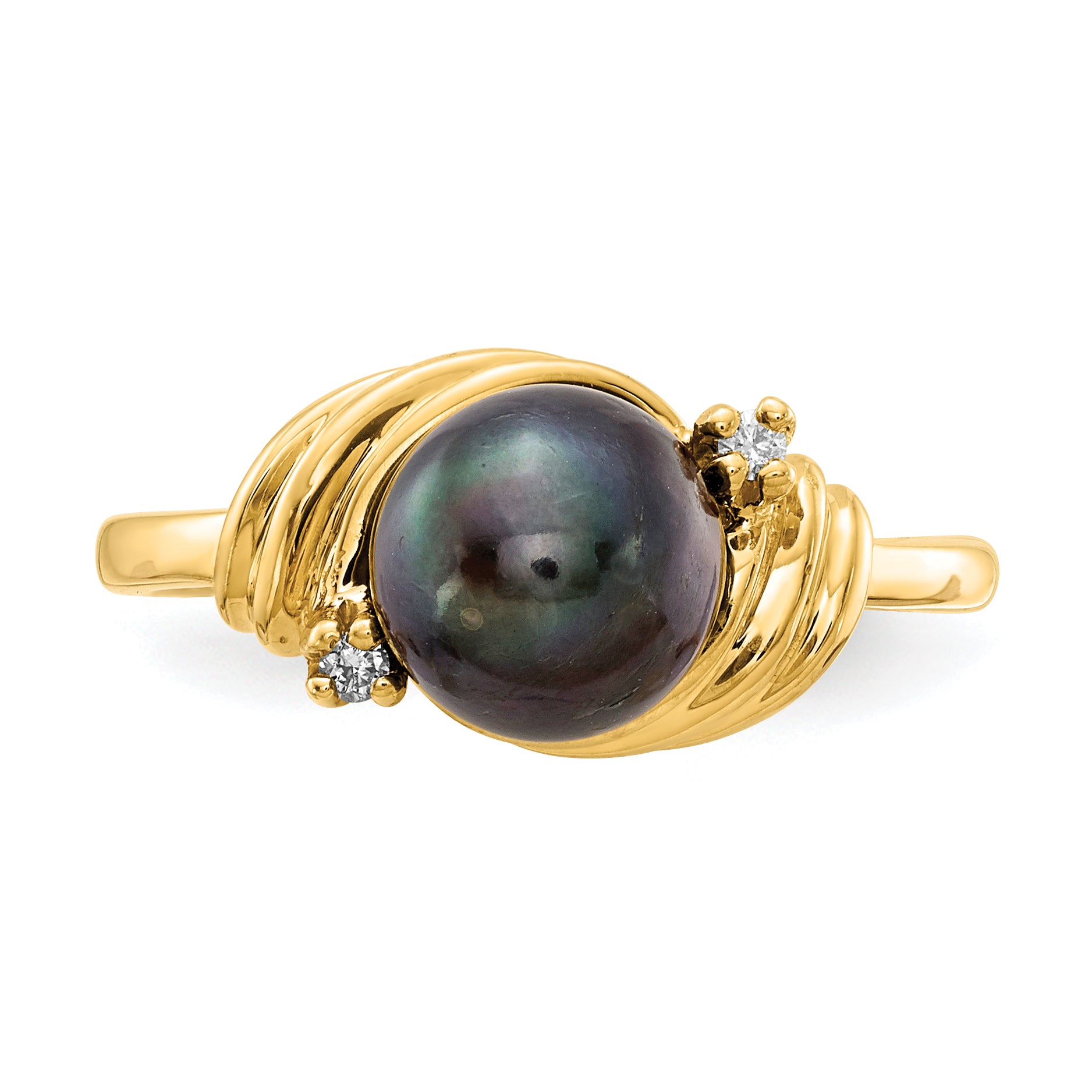 14k 7mm Black Freshwater Cultured Pearl and AA Diamond Ring Y1863BP/AA