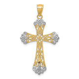 14k and White Rhodium Diamond-cut Cross Pendant C4299