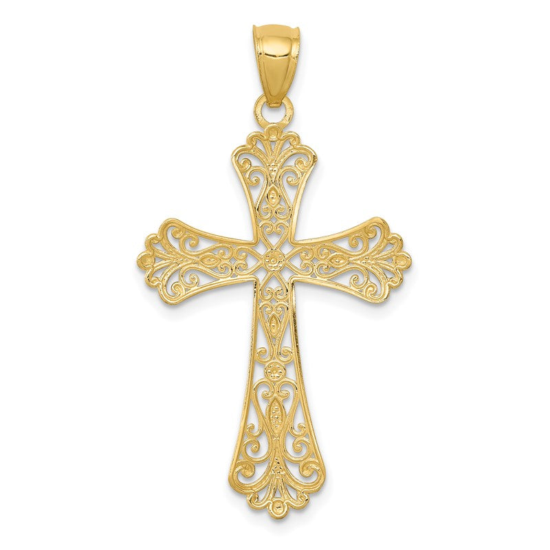 14k and White Rhodium Diamond-cut Cross Pendant C4299