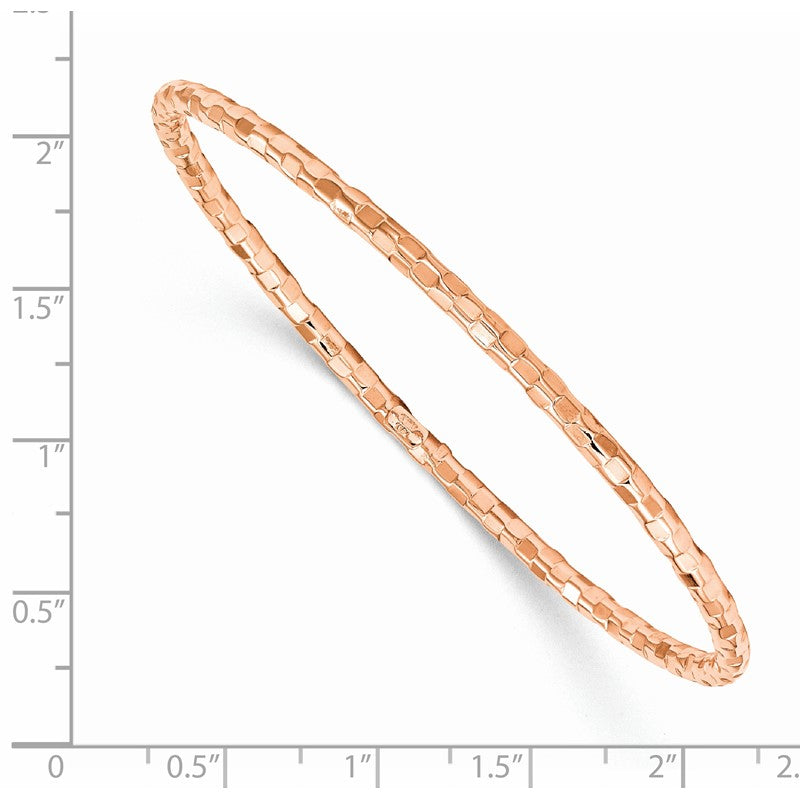 14K Rose Gold Polished Textured 3.00mm Slip-on Round Bangle Bracelet DB586