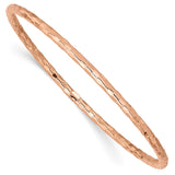 14K Rose Gold Polished Textured 3.00mm Slip-on Round Bangle Bracelet DB586