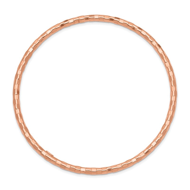 14K Rose Gold Polished Textured 3.00mm Slip-on Round Bangle Bracelet DB586