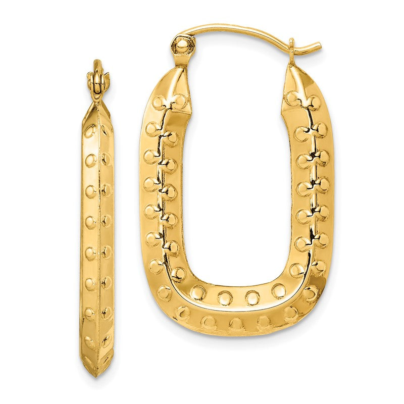 14k 2.5x31mm Polished Textured Rectangle Hoop Earrings TF1455