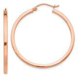 14k Rose Gold 2x35mm Polished Lightweight Square-Tube Hoop Earrings TF734
