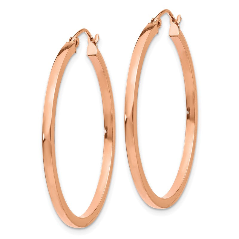 14k Rose Gold 2x35mm Polished Lightweight Square-Tube Hoop Earrings TF734