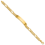 14k Hand-polished Solid Chain/Solid Plate Figaro Link 47x9mm Plate 8 inch ID Bracelet LK108ID