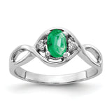 14k White Gold 6x4mm Oval Emerald and AA Diamond Ring Y2086E/AA
