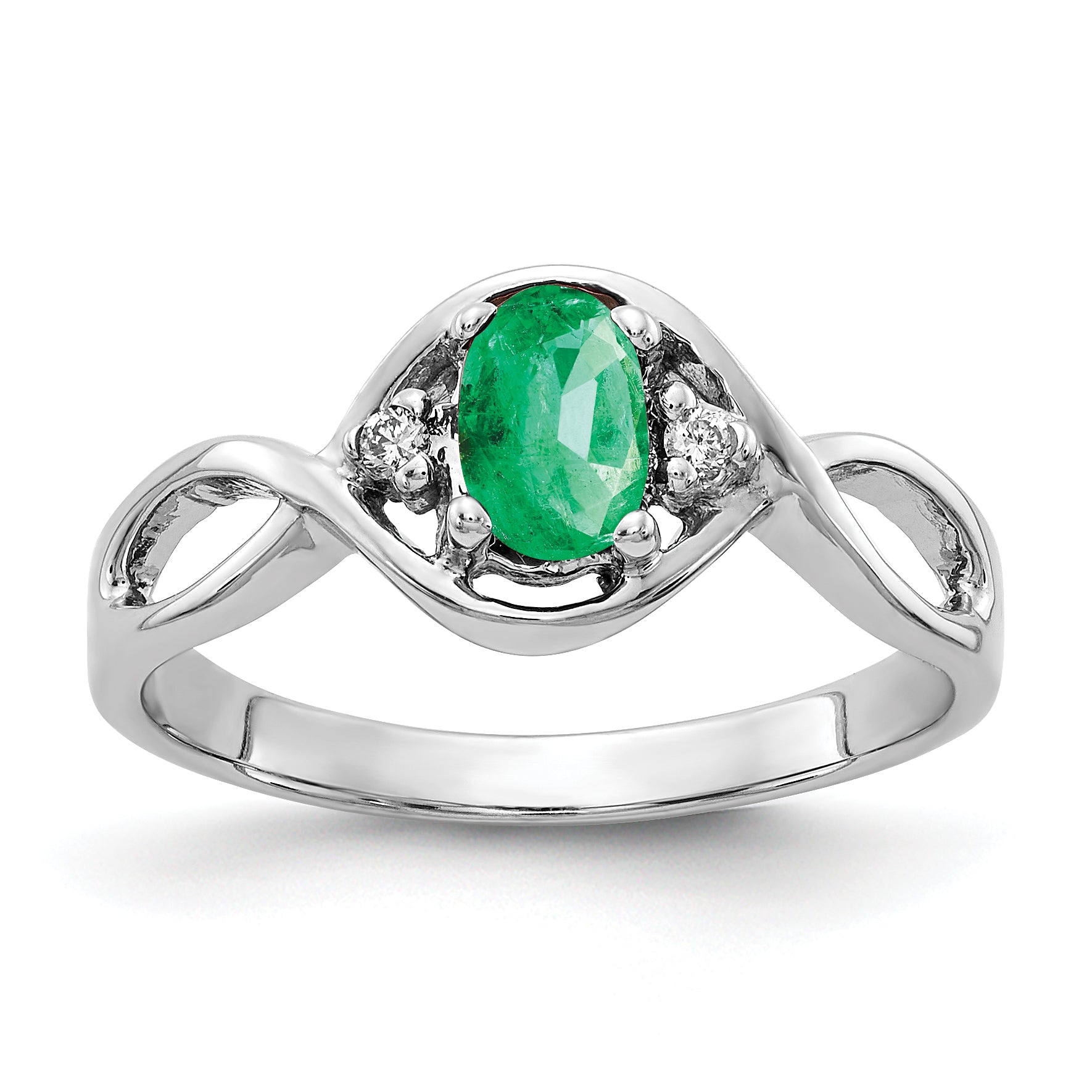 14k White Gold 6x4mm Oval Emerald and AA Diamond Ring Y2086E/AA