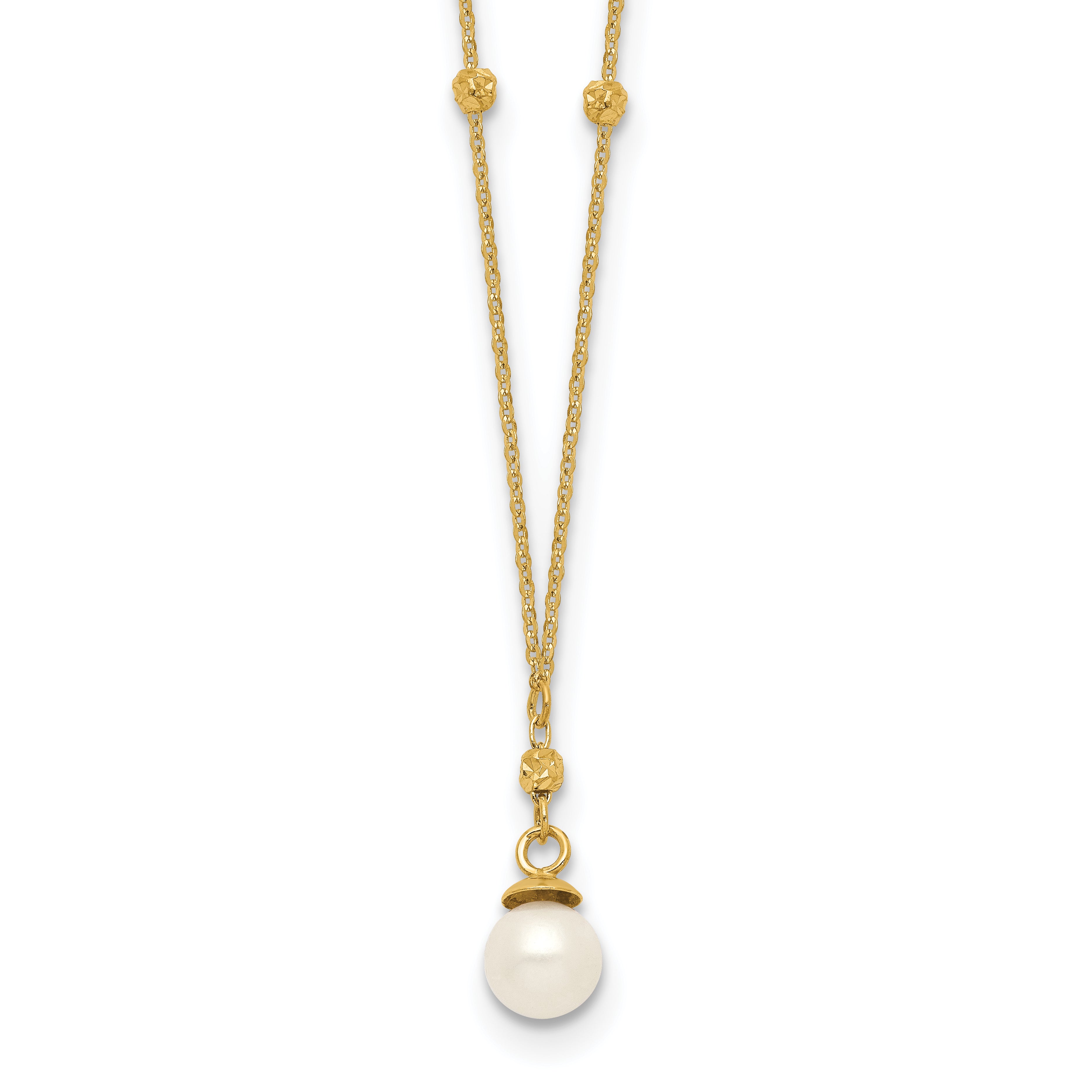 14k 4-5mm White Freshwater Cultured Pearl with Diamond-cut Beads 18 inch Necklace SF2763