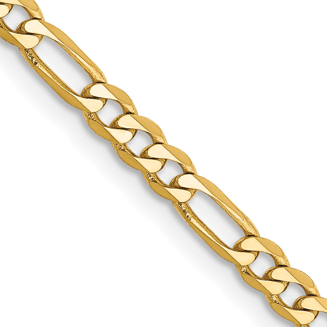 14K 26 inch 3mm Flat Figaro with Lobster Clasp Chain FFL080