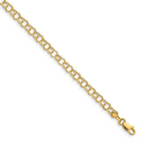 14k 4mm Hollow Double Link 7 inch Charm Bracelet DO350