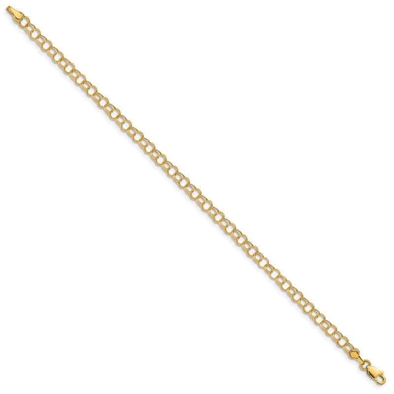 14k 4mm Hollow Double Link 7 inch Charm Bracelet DO350