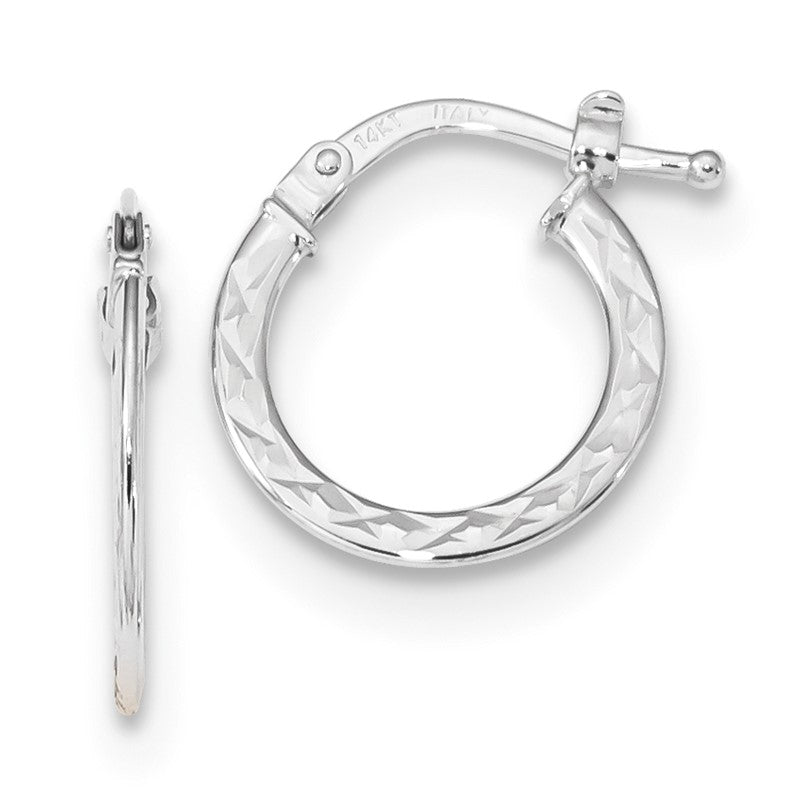 14k White Gold 1.00x15mm Polished Diamond-cut Tube Hoop Earrings TF1049W