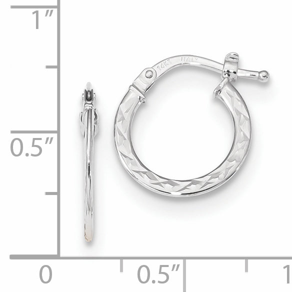 14k White Gold 1.00x15mm Polished Diamond-cut Tube Hoop Earrings TF1049W