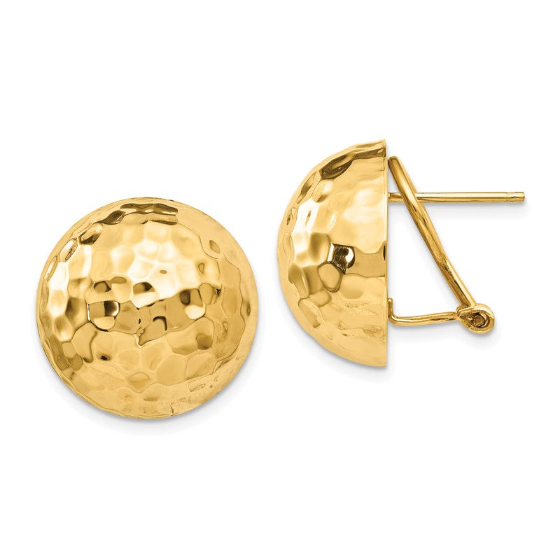 14k 18mm Hammered Half Ball Omega Back Post Earrings TF202
