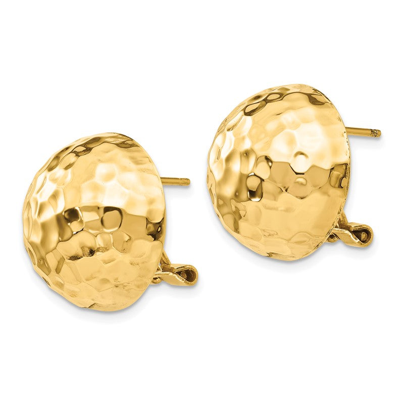 14k 18mm Hammered Half Ball Omega Back Post Earrings TF202