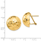 14k 18mm Hammered Half Ball Omega Back Post Earrings TF202
