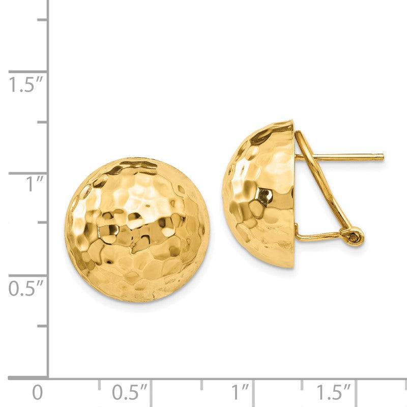 14k 18mm Hammered Half Ball Omega Back Post Earrings TF202