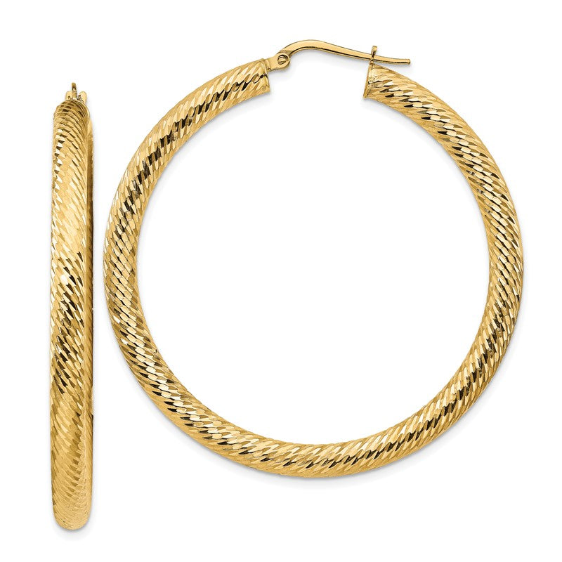14k 4x50mm Diamond-cut Round Tube Hoop Earrings TF1338