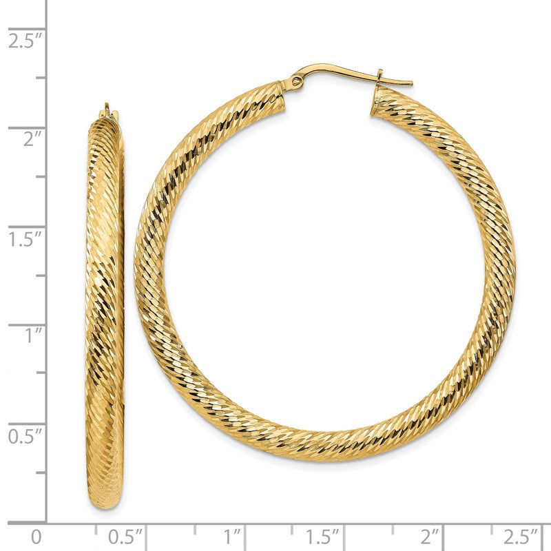 14k 4x50mm Diamond-cut Round Tube Hoop Earrings TF1338
