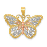 14k with White and Rose Rhodium Diamond-cut Butterfly Pendant D4380