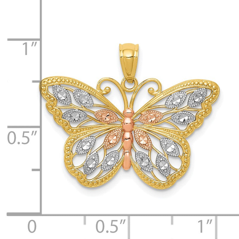 14k with White and Rose Rhodium Diamond-cut Butterfly Pendant D4380
