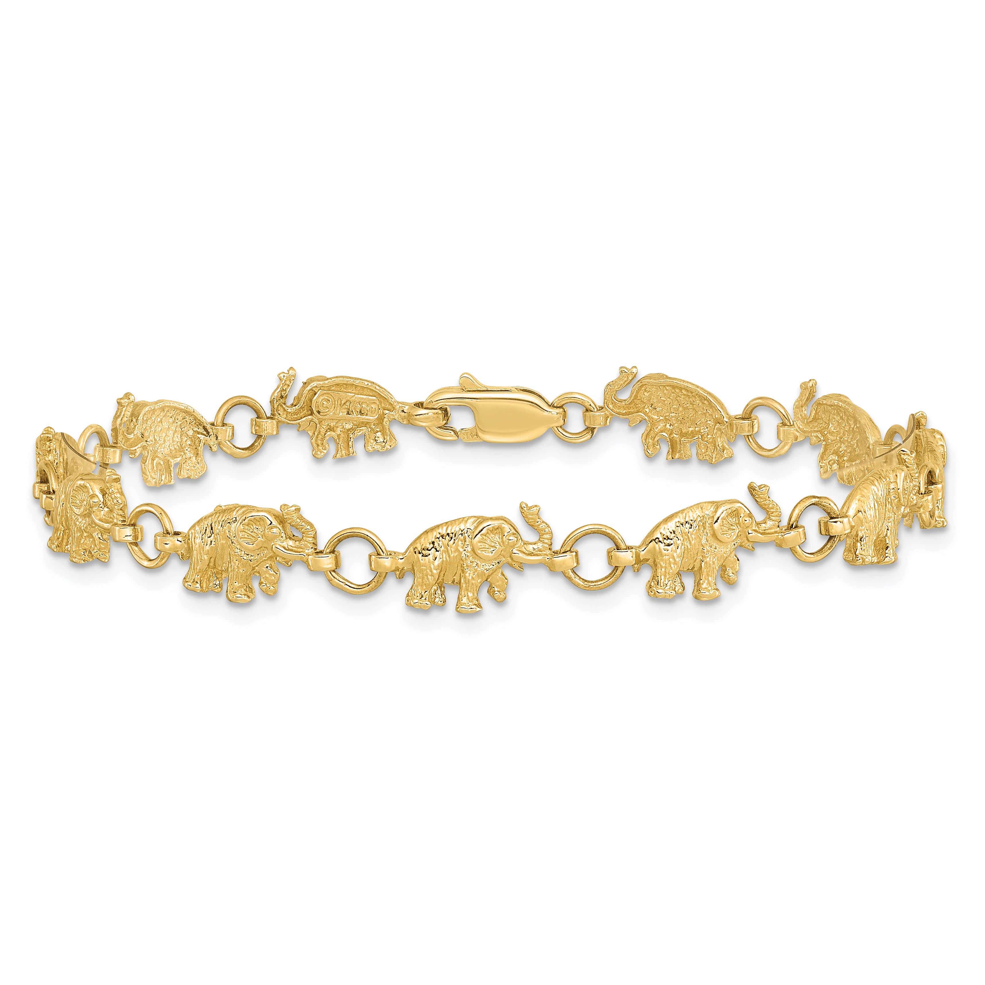 14k Polished and Textured Elephant 7 inch Bracelet FB397
