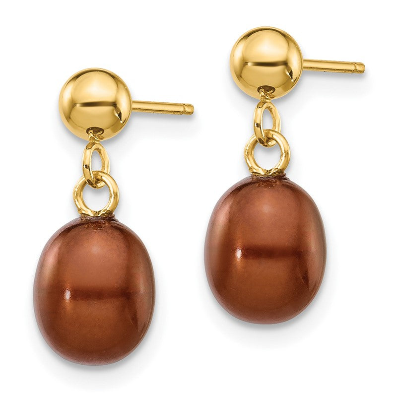 14k 6-7mm Brown Rice Freshwater Cultured Pearl Dangle Post Earrings XF335E
