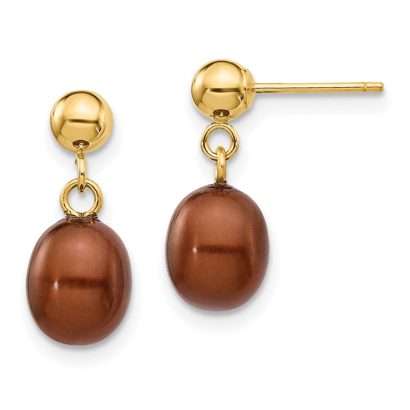 14k 6-7mm Brown Rice Freshwater Cultured Pearl Dangle Post Earrings XF335E