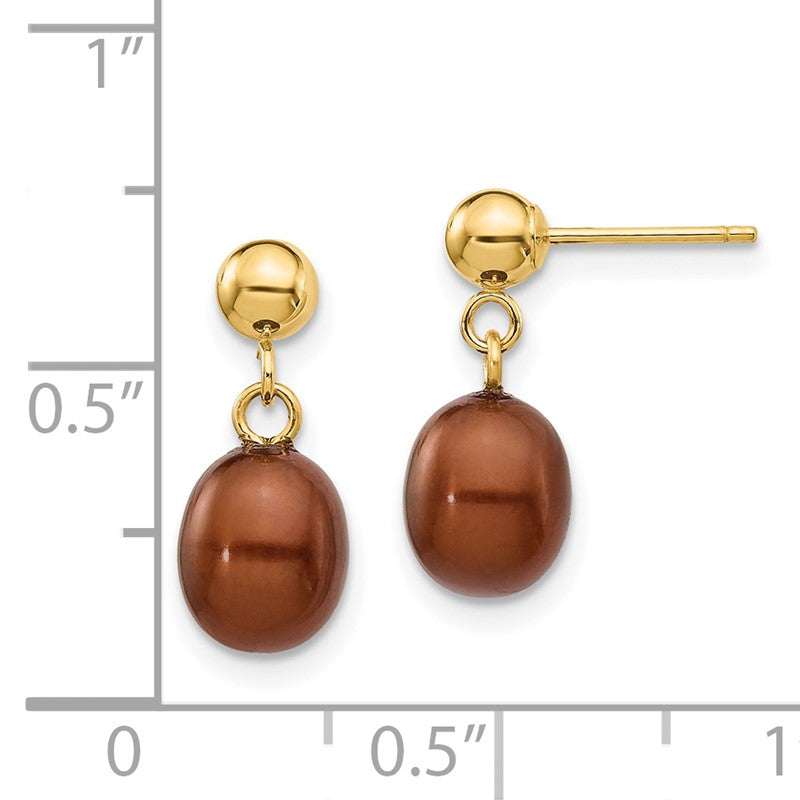 14k 6-7mm Brown Rice Freshwater Cultured Pearl Dangle Post Earrings XF335E