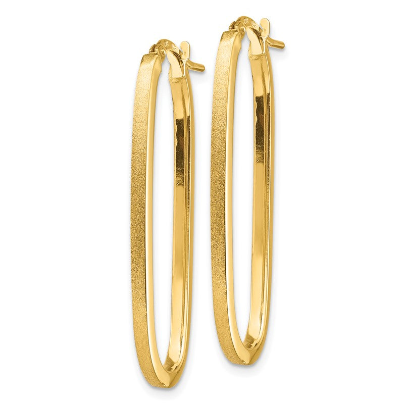 14k 2x37mm Polished and Satin Oval Tube Hoop Earrings TF1390
