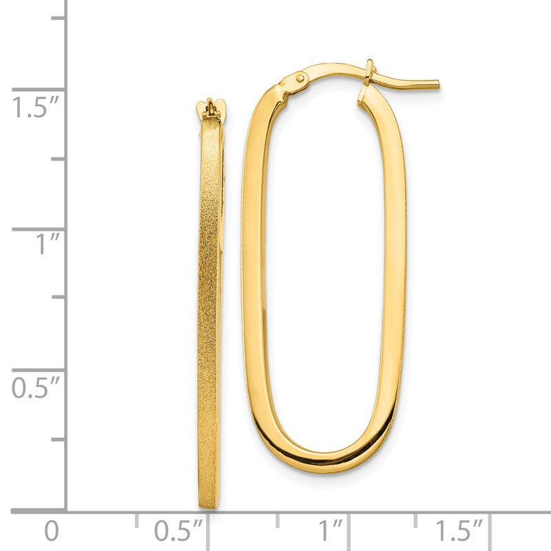14k 2x37mm Polished and Satin Oval Tube Hoop Earrings TF1390