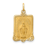 14k Polished and Satin Solid Miraculous Medal Rectangular Pendant XR1746