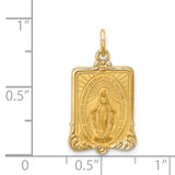14k Polished and Satin Solid Miraculous Medal Rectangular Pendant XR1746